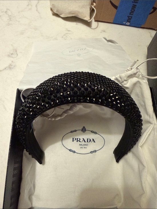 Prada Accessories - Prada wide black crystal headband